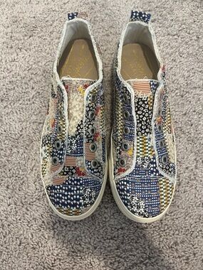 Blowfish Malibu Patchwork Slip-On Sneakers in Black, Blue, Cream & Mustard
